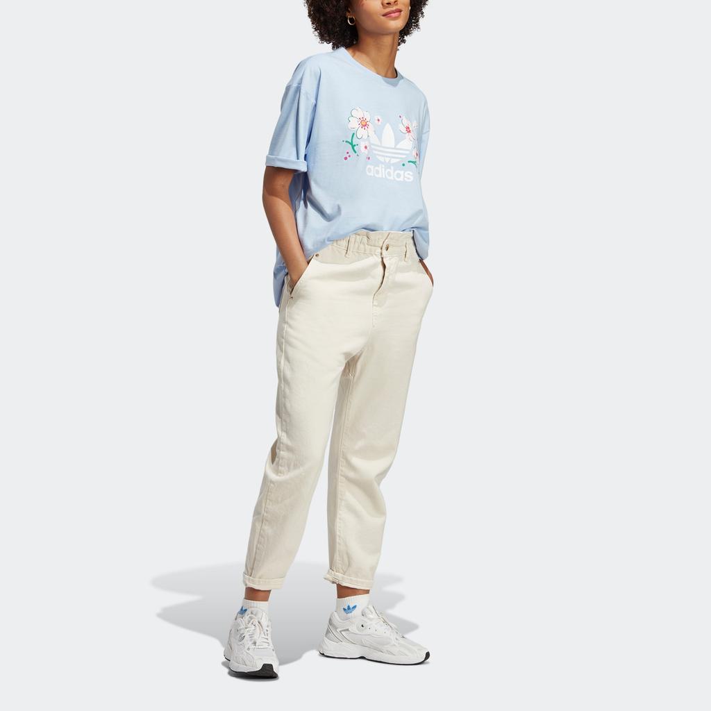 Adidas Originals Trefoil Oversized T-Shirt With Logo Pattern Women Tops Light-Pink Blue IP3750
