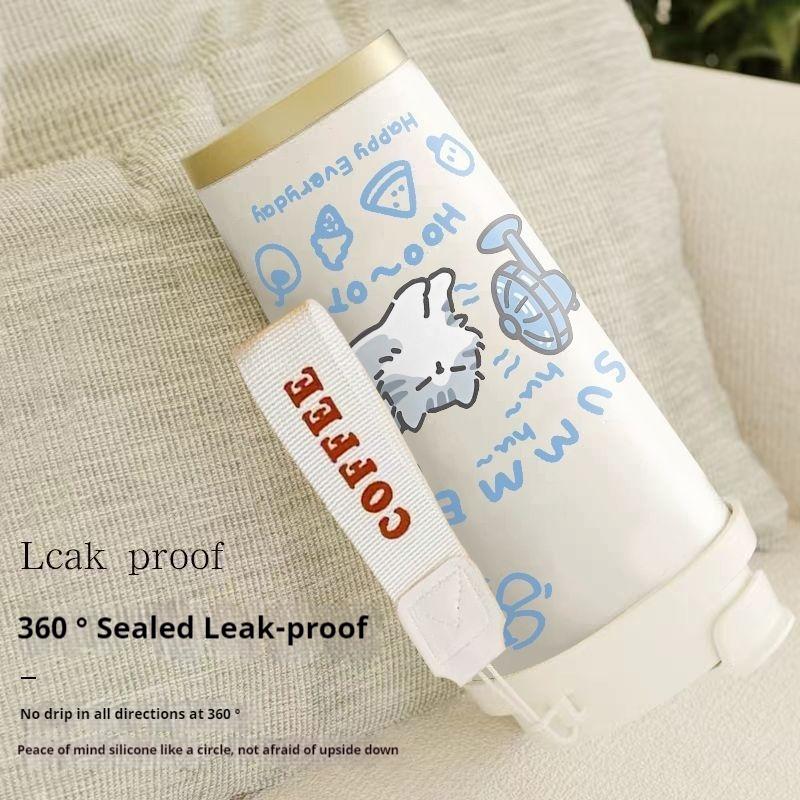 520ml Cute Cartoon Cat Insulated Cup High Appearance Stainless Steel Straw Cup Cold And  Insulation Double Drinking Cup
