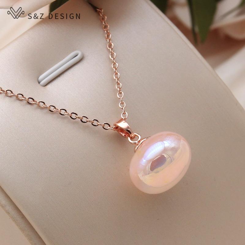 Fashion Colorful Beads Pendant Necklace For Women Wedding Rose Gold Color Collarbone Chain Jewelry Gift