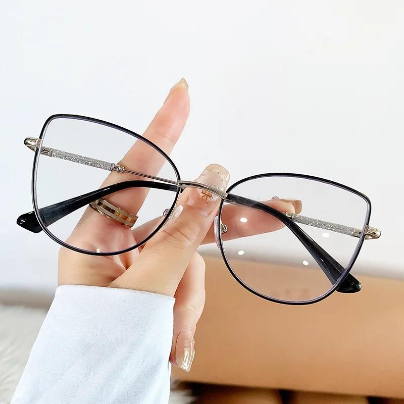 New Retro Cat Eye Glasses Frame Women Metal Casual Spectacles Eyewear Fashion Anti Blue Light Reading Glass Gradient