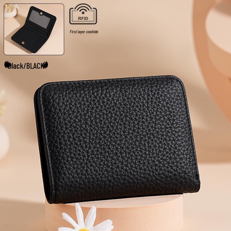 Genuine Leather RFID Women's Mini Wallet with Card Holder, Zipper Coin Pocket