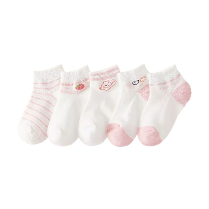 5 Pairs Kids Spring Summer Socks Breathable Comfortable Cute Cotton Socks For Boys And Girls
