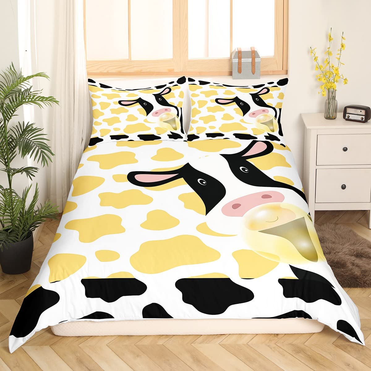 

Milk Cow Orange Pattern King Queen Duvet Cover Cartoon Fruit Animal Bedding Set For Kids Girl White 2/3pcs Polyester Quilt Cover EU single(135x200cm)