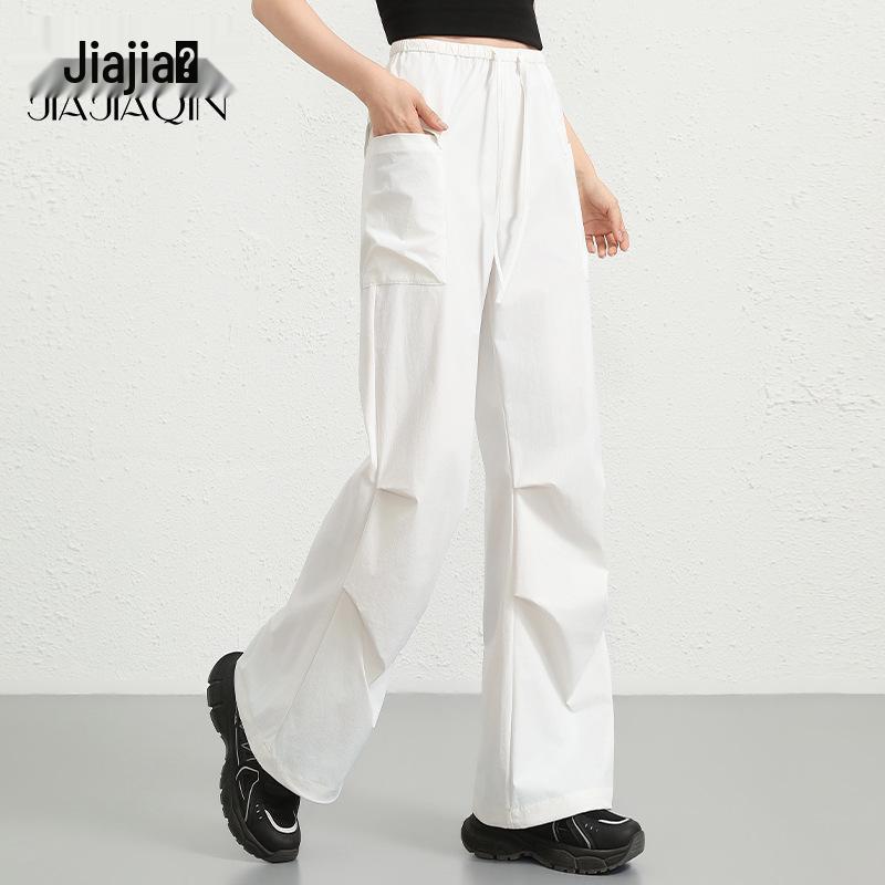 

Women s Summer Cool Wide-Leg Sun Protection Cargo Pants with Drawstring Small білий