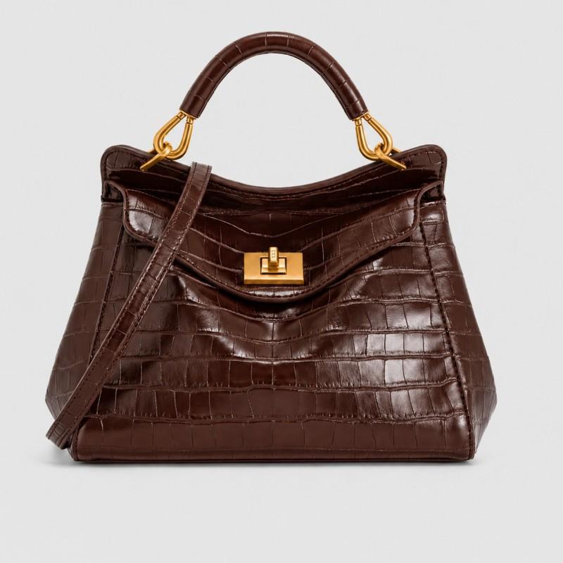 Vintage Stone Texture PU Tote Bag With Lock Crossbody Shoulder Daily Commute