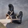 Johnature Genuine Leather Plush Thickened Women's Mid-calf Boots Casual Soft Soled Warm Cotton Shoes