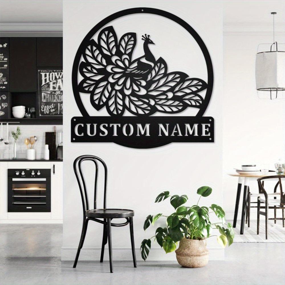 Metal Wall Art Peacock Design Personalized Name Sign Home Decor Indoor Outdoor Gift