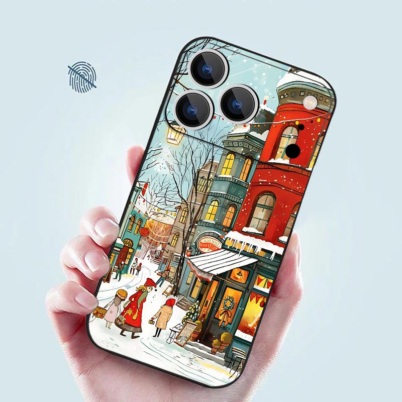 Niedliche urbane Schneemuster TPU Weiche Silikonhülle für iPhone 17 Pro Max 16E 16 15 14 13 Pro Max 12 Pro 11 Stoßfest mit Umhängeband Handyhülle Fundas
