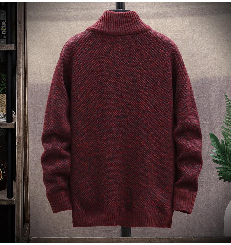 Men's Fleece-Lined Sweater Jacket: Autumn/Winter Casual Knitted Cardigan, Plus Size, Solid Color, Stand-Up Collar.
