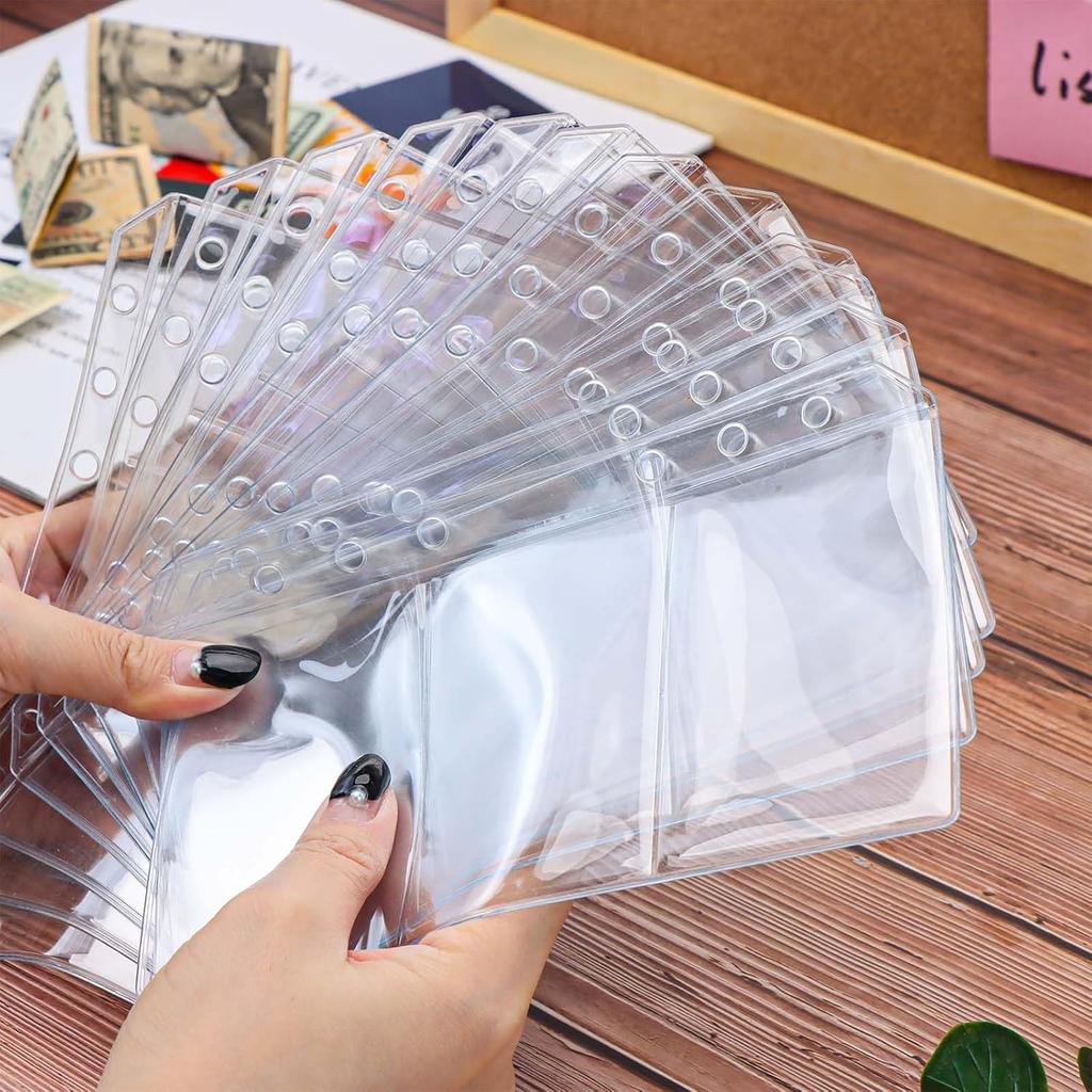 Mogoostry 12pcs A6 Binder Pockets for Budgeting Double-Sided 3 Pocket Clear Page Sleeves Side Loading PVC Sheet Protector
