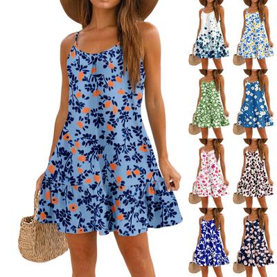 Women's Fashion Casual Sleeveless Round Neck Loose Floral Print Beach Dress