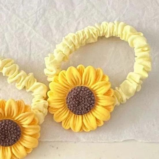 2Pcs Hair Tie High Elasticity Soft Sunflower Hair Scrunchie Bright Color Ponytail Holder Hair Accessory