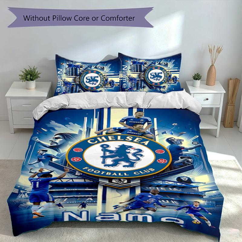 3pcs Custom Name Chelsea F.C Set,Includes 1 Duvet Cover and 2 Pillowcases,All-season Bedroom Decor
