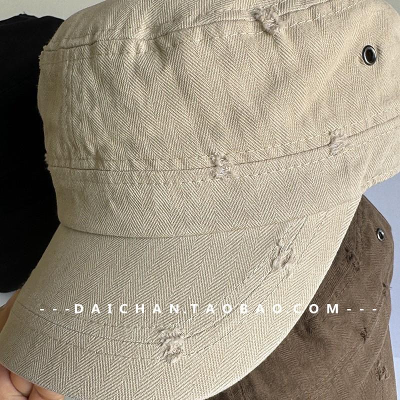Korean Style Distressed Ripped Black Baseball Cap for Women, Oversized, Extra Deep, Wide Brim, Face-slimming, Vintage, Versatile, Duckbill Cap