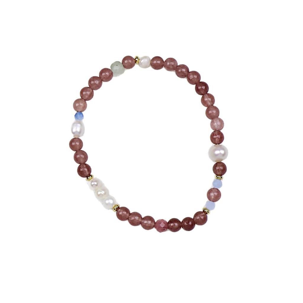 Bracelet Exquis pour Femmes en Quartz Fraise Naturel, Citrine, Aigue-marine et Perle - Design Luxueux, Unique et Polyvalent.