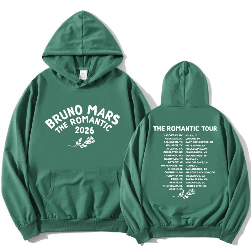 The Romantic Tour Hoodie BRUNO MARS Singer Design Sweatshirt Long Sleeve Loose Hooded Pullovers Women Men Clothing Print Merch