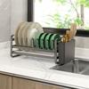 Multi-Functional Bowl Rack Pull-Out Design with Utensil Holder Drainage Storage Rack Carbon Steel Cabinet Drawer Rack