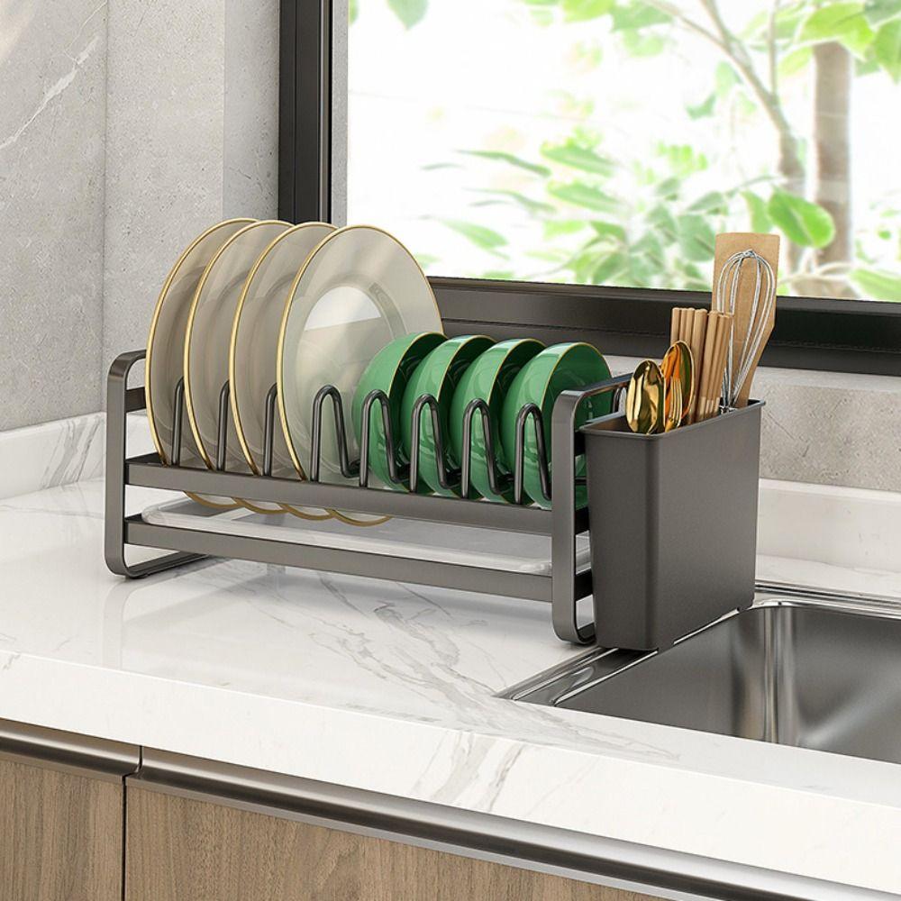 Multi-Functional Bowl Rack Pull-Out Design with Utensil Holder Drainage Storage Rack Carbon Steel Cabinet Drawer Rack