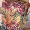 Women's Random Printed Long Sleeved Round Neck Slightly Elastic T-shirt