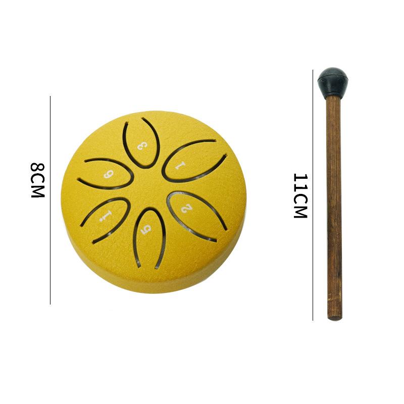 3 Inches 6 Tones Steel Tongue Drum Outdoors Rain Drum Instrument Mini Hand Drum Ethereal Drum Sticks Percussion Drum Accessories