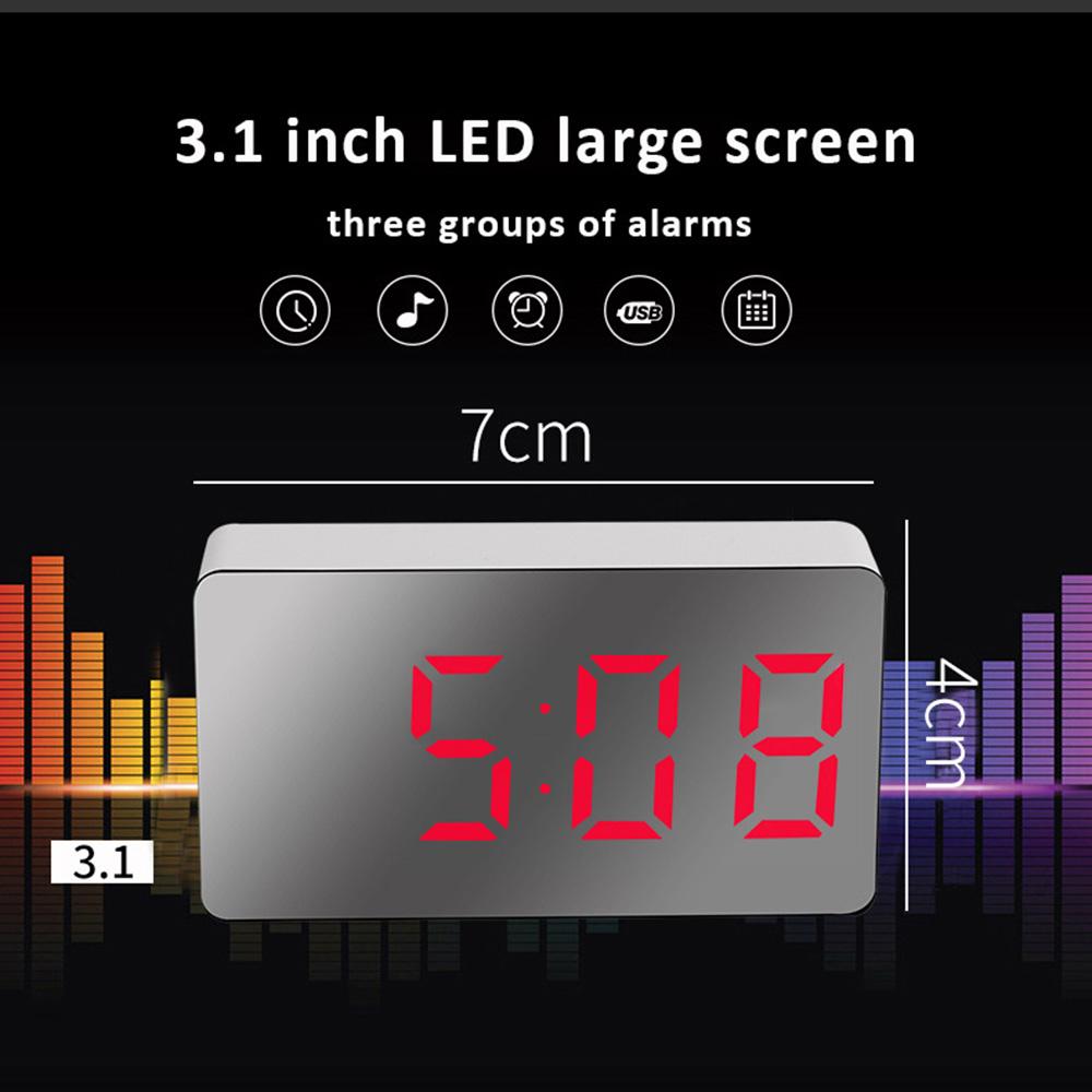 Led Mirror Alarm Clock Mini Home Decorative Electronic Digital Alarm Display Time Night Desktop USB Clock Desk Bedroom Decor