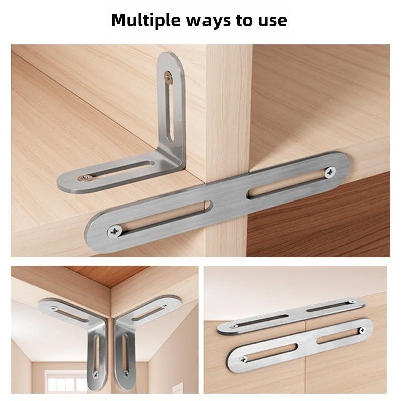 Black Stainless Steel Adjustable Angle Code Long Hole Activity 90 ° Right Angle Furniture Fixer L-shaped Shelf Bracket Connector