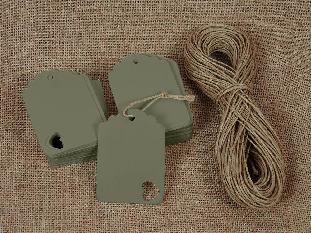 100 Pcs Wedding Favor Hang Tag Rectangular Shape Heart Punched Gift Tags with Free Natural Jute Twine