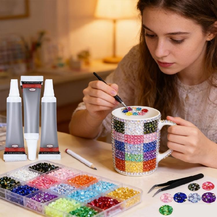 Electroplated Resin Rhinestones In 15 Section Case Ideal For Nails And Jewelry Decoration