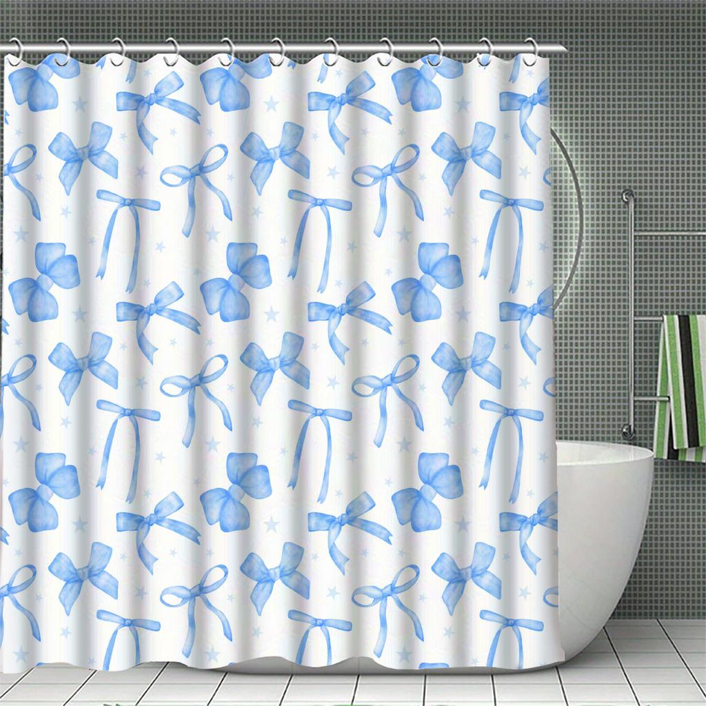 Blue Bowknot Curtains Shower Curtain Set For Bathroom Modern Bath Rug Decor For Bathroom Shower Curtains Multi-Size With 12Hooks