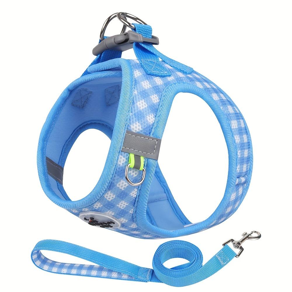 1pc Reflective Plaid Dog Harness with Leash, Breathable Polyester Mesh, Safety Traction Buckle, No-Battery Night Visibility, Under 4ft  for Small Dogs