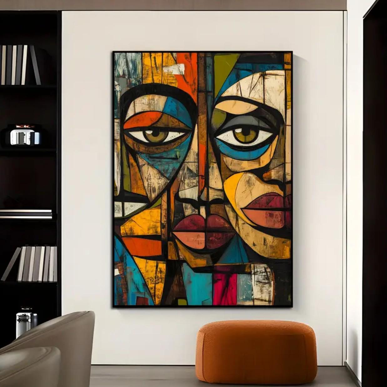 African Tribal Abstract Canvas: Colorful Wood Panel Mural for Living Room or Bedroom, HD Spray Painted Decorative Art. 15x20