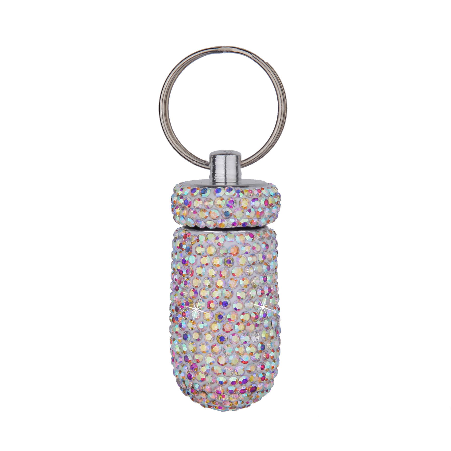 

Bling Pill Container Portable Pill Bottle Case Waterproof Travel Medicine Box Crystal Mini Pill Holder Storage With Keychain
