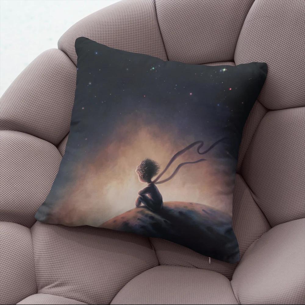 45x45cm Short Plush Little Prince Print Cartoon Pillowcase Bedroom Sofa Chair Car Waist Pillow Cover Home Party Cushion Cover