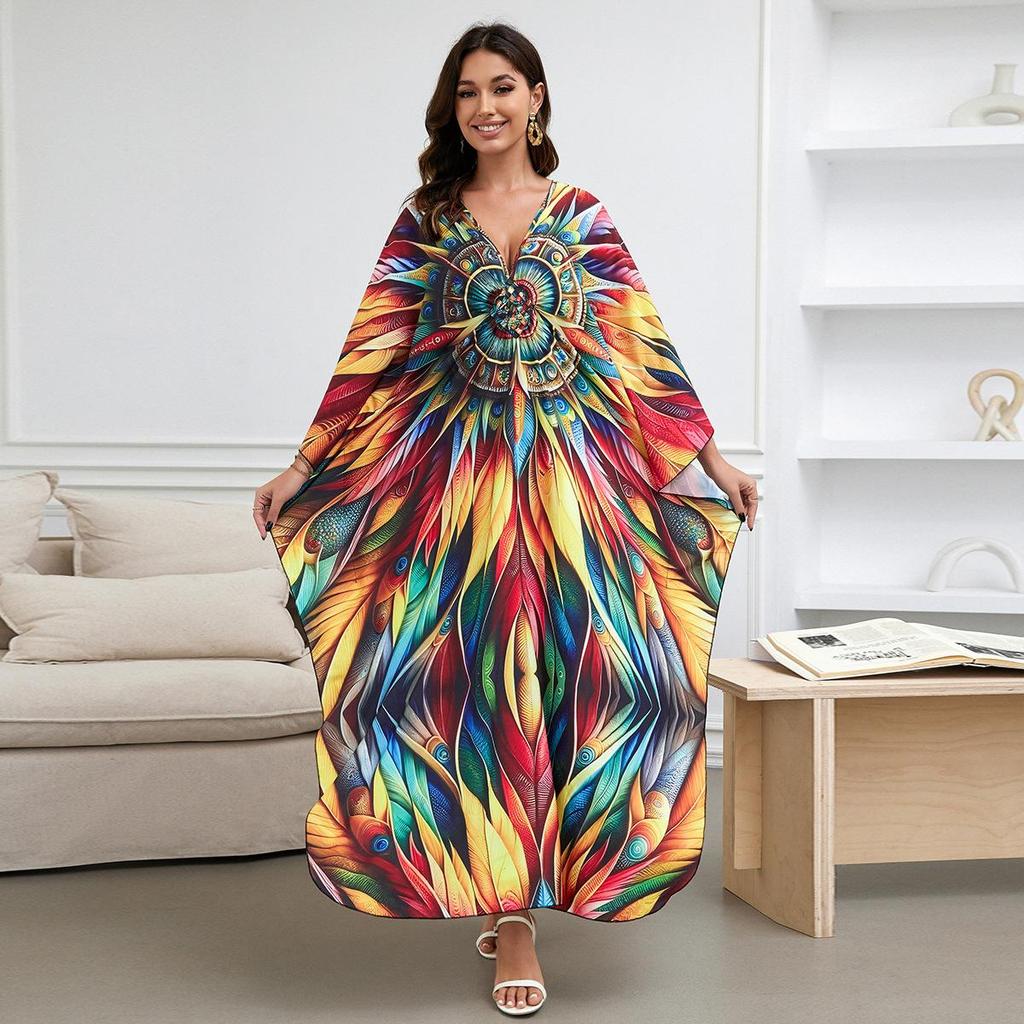 Beach Kaftans for Women Printed Maxi Dresses Cover Ups for Swimwear Summer Vacation Bathing Suits Factory Supply
