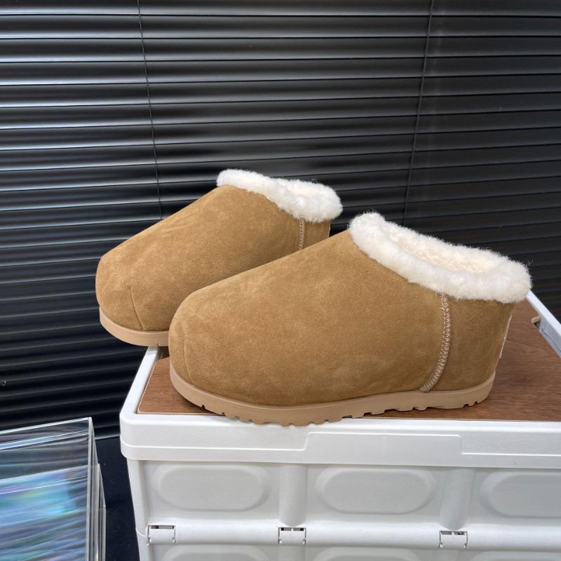 Fat Head Bread Shoes Snow Cotton Boots Female Real Fur Round Head Autumn and Winter New Height Increase Half Drag