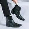 Modne jeansowe buty luksusowe Chelsea Boots Zimowe Wysokie skórzane buty Vintage Botki Klasyczne Codzienne Biurowe Ręcznie robione