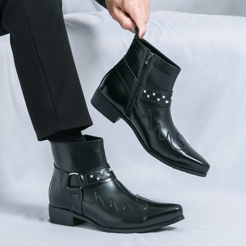 Modne jeansowe buty luksusowe Chelsea Boots Zimowe Wysokie skórzane buty Vintage Botki Klasyczne Codzienne Biurowe Ręcznie robione