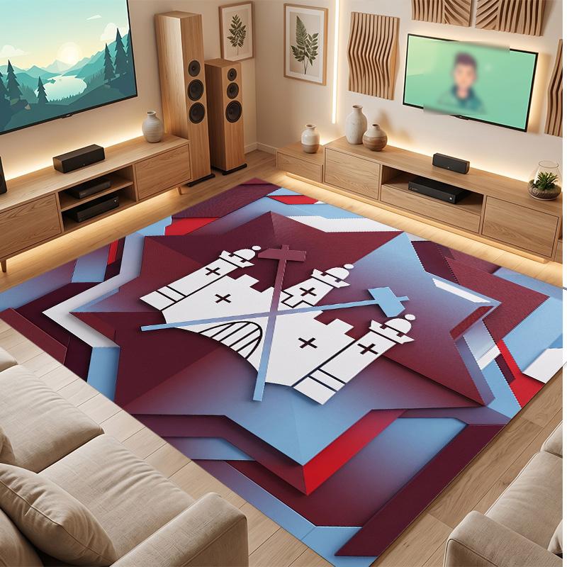 West Ham United Football Print Crystal Velvet Rug, Comfortable Water Absorbent Non Slip Indoor Floor Carpet