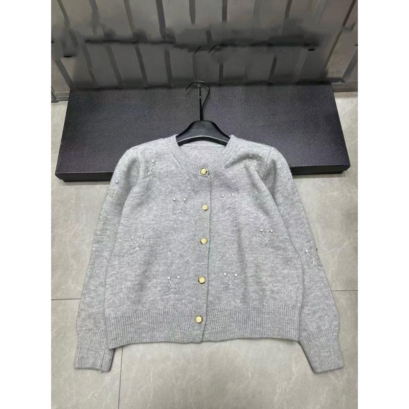 Miu25 Fall/Winter 3D Rhinestone Embroidered Knit Cardigan - Age-Reducing, Versatile, Round Neck, Single-Breasted Top