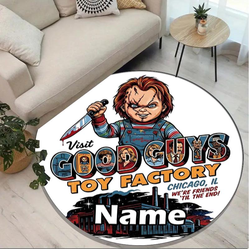 Custom Name Personalized Bride of Chucky Print Round Rug, Versatile Home Decor Carpet, for Playroom, Apartment, Balcony, Entryway, Hallway Gift