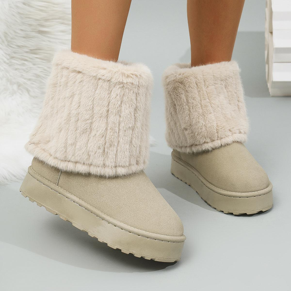 

Женские сапоги, новые модные теплые утолщенные плюшевые сапоги, зимняя толстая подошва, повседневная обувь для женщин, удобные нескользящие зимние сапоги для женщин 36 бежевый