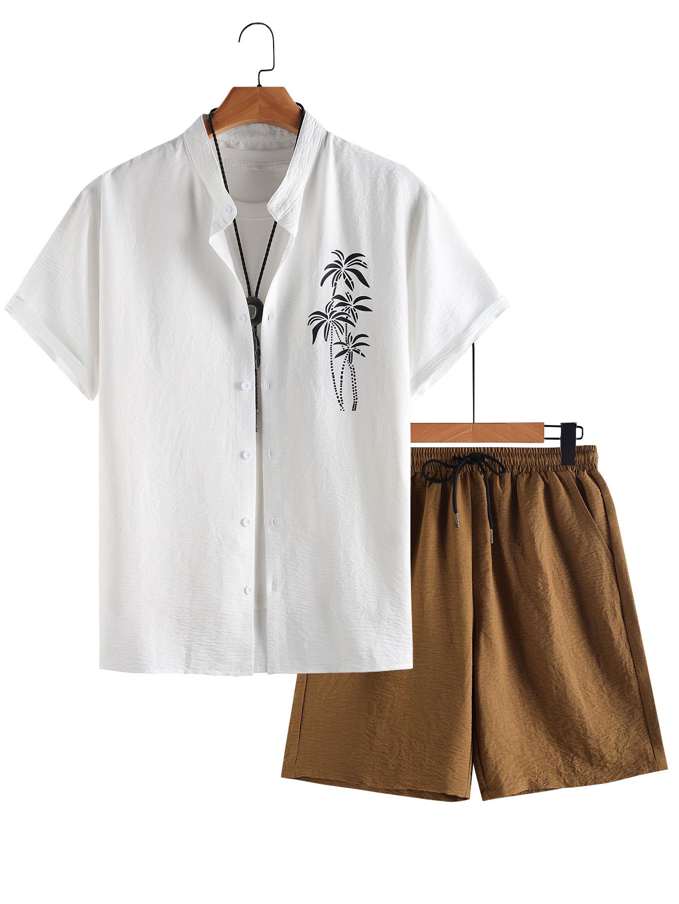 

Мужской комплект из спортивных шорт и футболки с коротким рукавом с принтом на весну 2025 года L коричневый