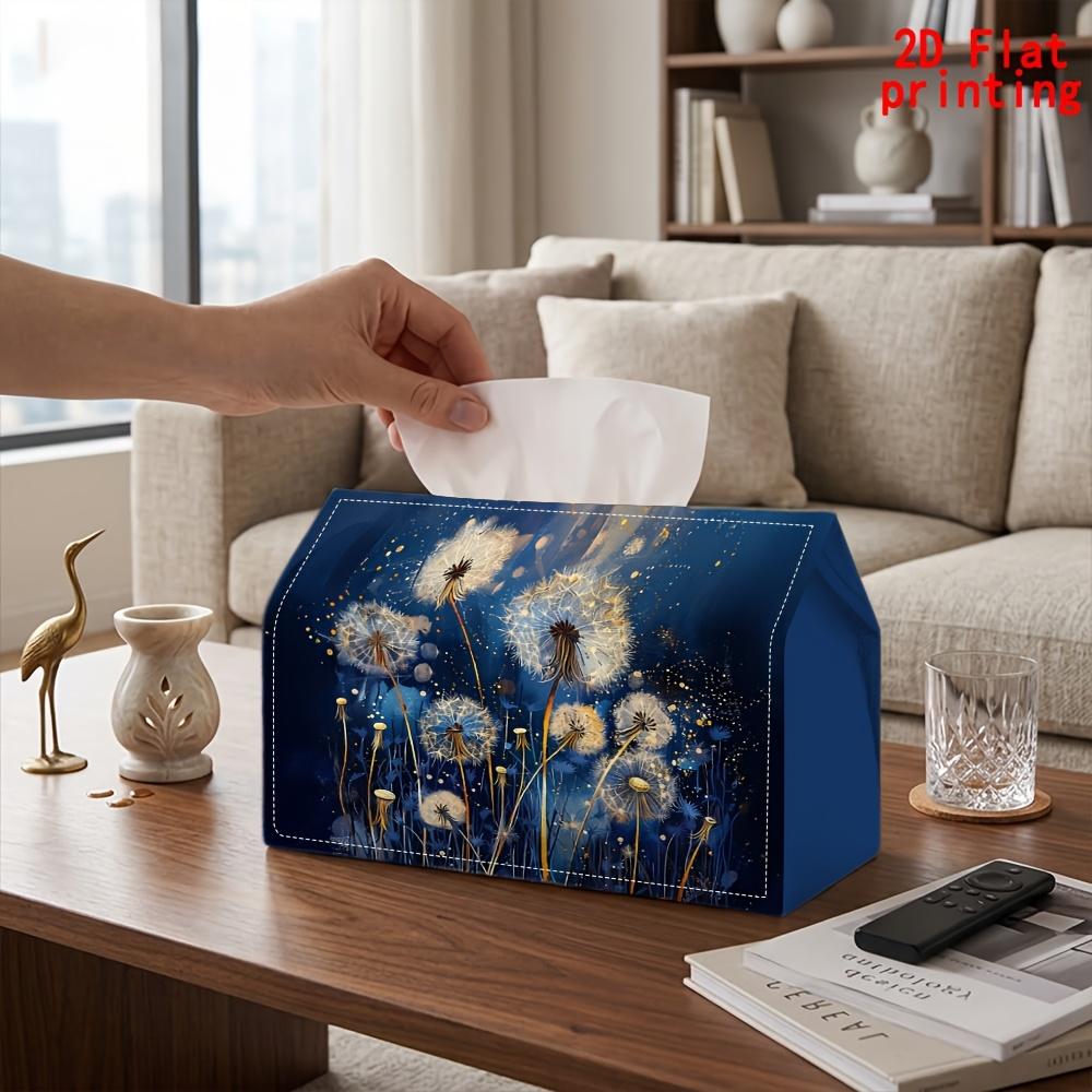 2D Flat 1pc, Tissue Box. Dandelion Glow-In-The-Dark Pattern Napkin Dispenser, Reusable, Daily Desktop Tissue Organizer, Suitable for Kitchen Living Ro