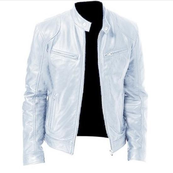 Frühling und Herbst Business Gentleman Reißverschluss Strickjacke Taschendekoration PU-Leder Vertikaler Kragen Slim Fit Lederjacke Mantel Mode Herrenbekleidung