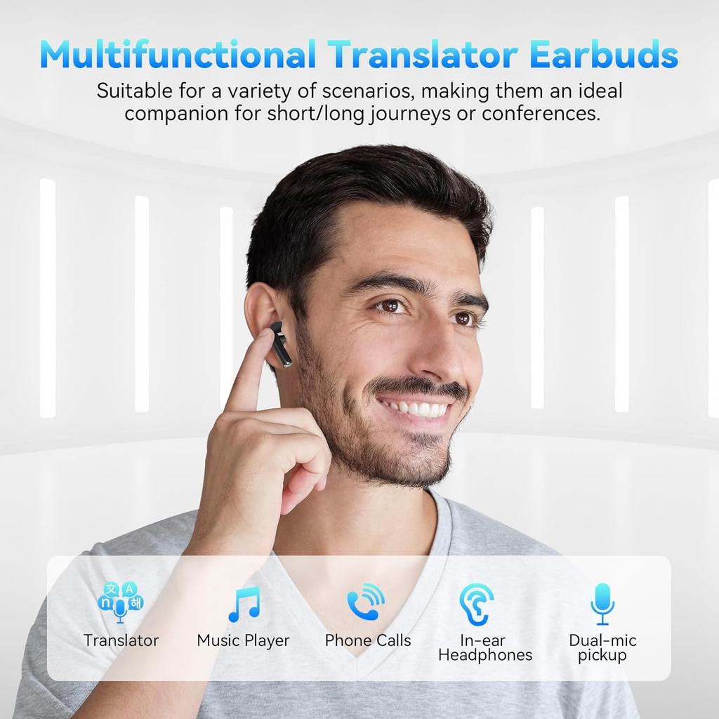 Ai Translation Earbuds Real Time 3-in-1 Language Translator Earphone 137 Languages Accents Two-Way Translator Headphone for Travel Business Leaning