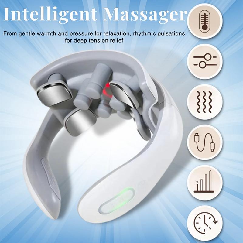 Smart TENS Pulse Wireless Neck Shoulder Back Massager Cervical Pain Relief Heating Relaxation Therapy Muscle Punch Rechargeable
