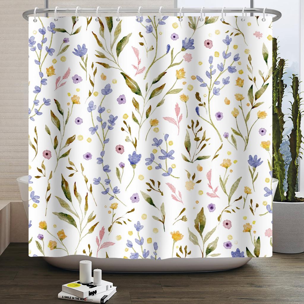 Fresh Flowers Print Shower Curtain Small Floral Home Bathroom Decoration Bath Curtains Waterproof Polyester Fabric With 12 Hooks