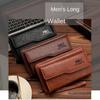 Leather 2 Fold Purse Large Capacity Men's Hand Bag Casual Men's Long Wallet  Outdoor