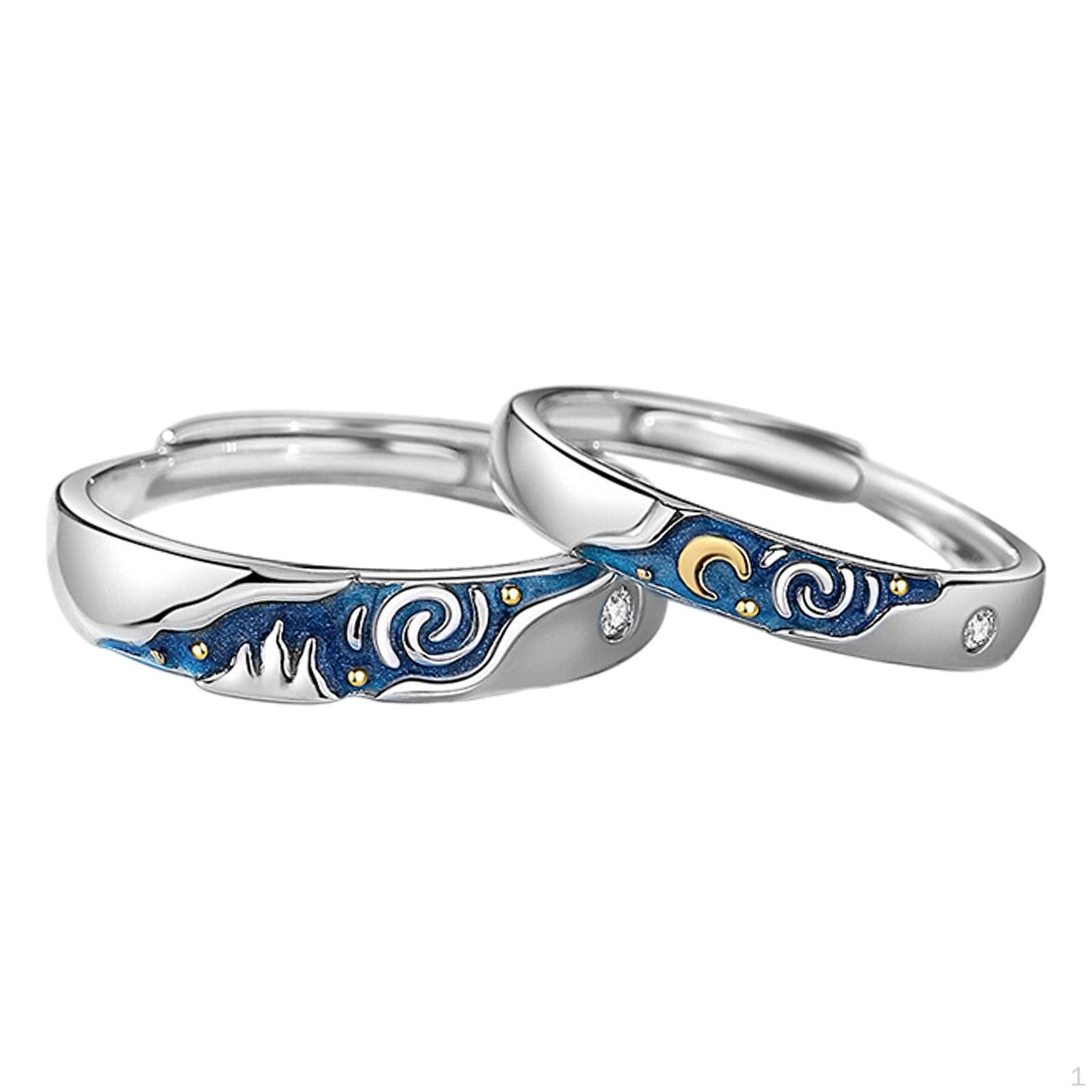 

2 Pieces Couple Rings Promise Luxury Statement Jewelry Gifts Adjustable Open for