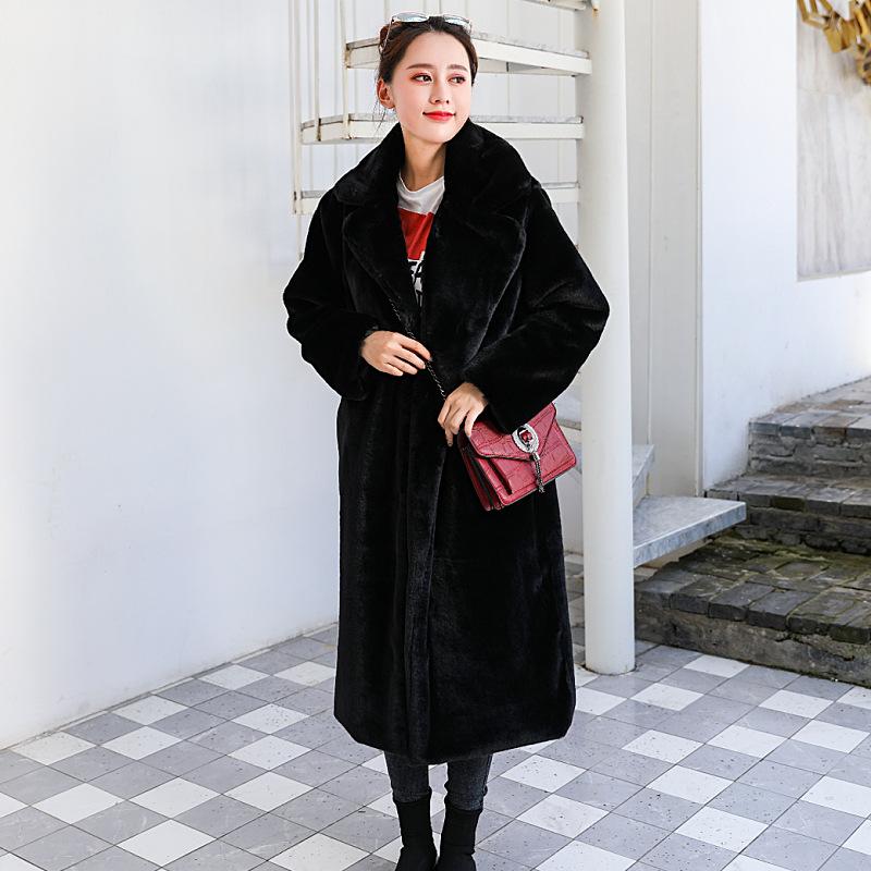 Ropa de Invierno Mujer Largo Grueso Cálido Suave Colorido Esponjoso Talla Grande Abrigo de Piel Sintética de Conejo Rex Mujer Solapa